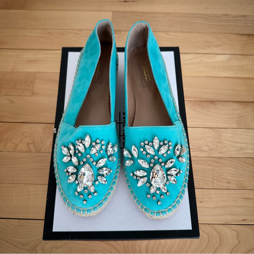 Italian Turquoise Embellished Espadrilles